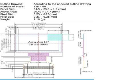 China 1.3 polegadas PMOLED MODULO, 128X64 resolução, 3/4-SPI, interface I2C, condução IC SH1106G à venda