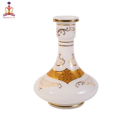 China Custom Real Gold Floral Paper Hookah Glass Bases Narguile Shisha Lvory Vase White Glass Bottle for sale