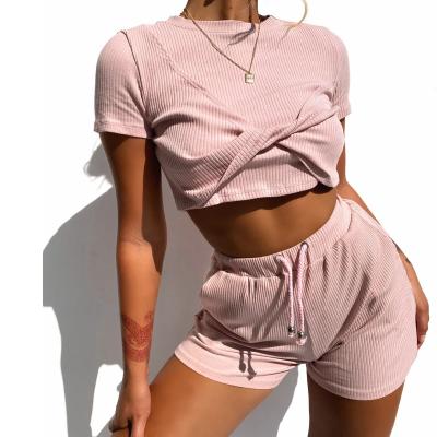 China Wholesale Women QUICK DRY Women's 2 Piece Set Crop Knitting Tops Outfit and Women's 2 Piece Shorts for sale