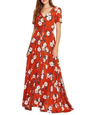 China Elegant Women's Urban Buttoned Floral Casual Maxi Beach Dress Of The New Anti-Static SS20 Dress for sale