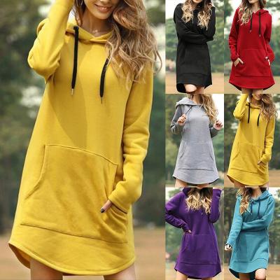 China Anti-wrinkle women fall fleece warm long Slevee 40pcs of Harajuku Hoodies Sweatshirt Dress Pocket 2020 Fashion Hooded Winter Pullover Sweatshirt for sale