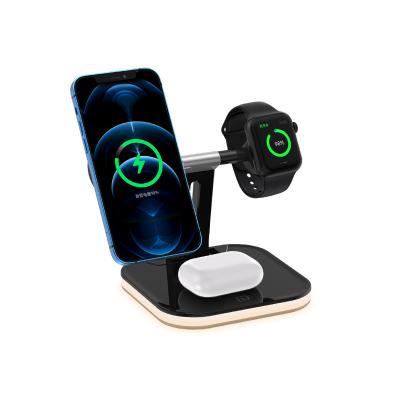 China Free Sample Smart Watch New Arrival 15W Fast Charging Foldable Wireless Charger Reference 3 in 1 Wireless Charger for sale