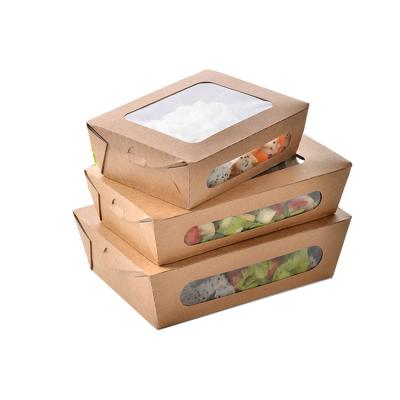 China Disposable Salad Cardboard Packaging Box With Varnishing Window Disposable UV Coating Engrave Take Out Food And Beverage Paper Packaging for sale