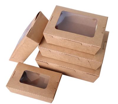 China 500ML Disposable Logo Cardboard Custom Printing Food Container With Window Disposable Paper Box Kraft Paper Lunchr Box for sale