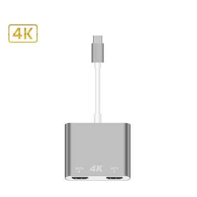 China 4K High Resolutions TYPE-C to Dual HDMI-compatible Digital AV Adapter Aluminum Alloy USB-C to HDTV Splitter for Dual Monitors/TV 4K Output for sale