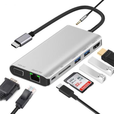 China LAPTOP 8 in 1 Type-C to VGA Jack 3.5 USB Ethernet RJ45 SD TF PD3.0 Multiport Charging Dock Dock Station HDMI-compatible for sale