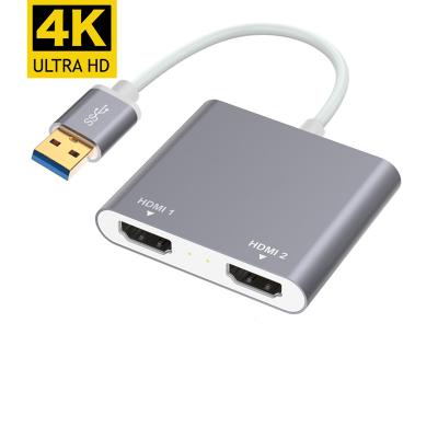 China No Need USB To Dual HDTV USB Adapter To 4K 30Hz HDMI-Compatible Video Converter Best Quality Aluminum Alloy USB Video Splitter for sale