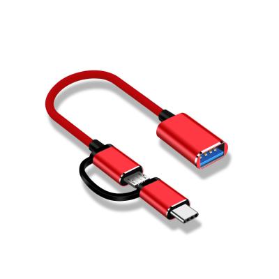 China Mobile Phone 2 in 1 USB Type-C to Micro USB Adapter Best buy Otg Type-C to USB Adapter Red Blue Black Colors Options for sale