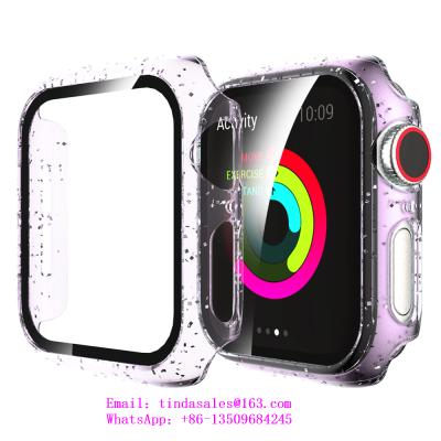 China Fanshion Watch Case Cover Wholesale Apple Watch Case Glitter Powder 38/40/42/44m PC Material Lucency Protective Film Watch Case For Apple for sale