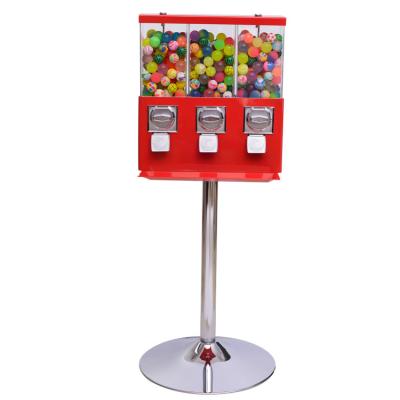 China Body-ABS and PC 3 Headed Gumball Triple Magazine and Candy Machine/Triple Head Gumball Machine/Triple Head Gumball Machine with Stand for sale