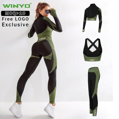 China Yoga 2021 Breathable Legging Sets Women Yoga Suit Sports Wear Running Breathable Seamless Fashion Three Piece Sports Bra Set Solid Wholesale for sale