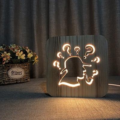 China Wholesale Unique Hot Sale Kids Gift Decoration Design Cowboy 3D Shape Carving Pattern Hollow Out Wooden LED Night Light for sale