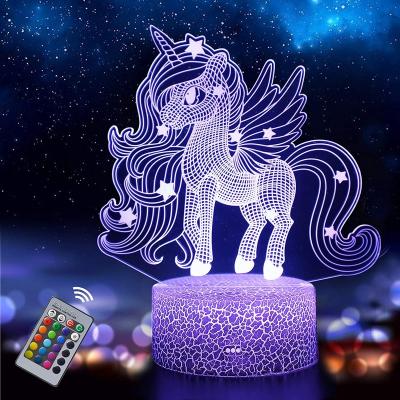 China Modern 3D Unicorn Illusion Lamp Night Lights 16 Colors Changing With Remote Birthday And Gift For Kids Girls Light for sale