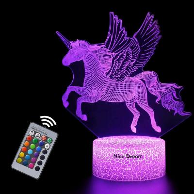 China Modern Hot Sale 3D Acrylic Unicorn LED Night Lights For Kids 7 Colors Change With Remote Birthday Gifts Ideas For Kids Light Lamp for sale