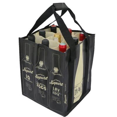 China Eco-Friendly Portugal Market Reusable Promotional 9 Bottle Wine Carrier Bag With Dividers for sale