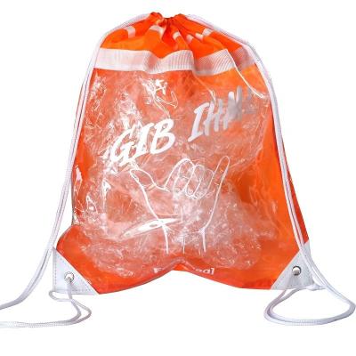 China Wholesale Transparent PVC Window Polyester RPET Backpack Drawstring Bag Eco - Friendly Custom Logo for sale