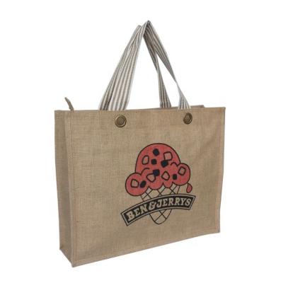 China Customized High Quality Laminated Eco-friendly Cotton Handle Jute Shopping Bag Wholesale for sale