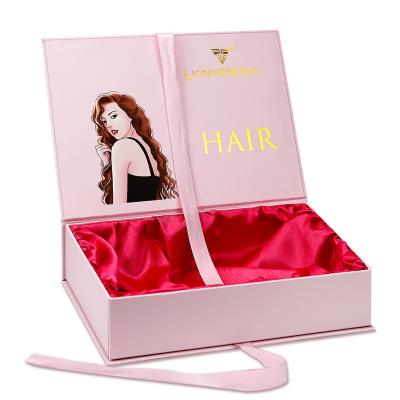 China Recyclable Wholesale Hair Extension Boxes Gift Boxes Packaging Pink Wig Packaging Boxes With Custom Logo for sale