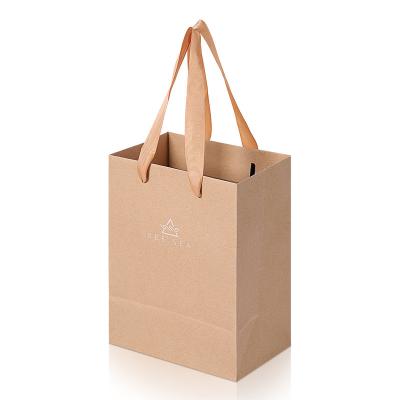 China Small Recyclable Recycled Foldable Kraft Paper Handle Kraft Paper Bag Grocery Material Supermarket Brown Flat Cardboard With Custom LOGO for sale