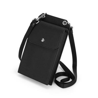 China Anti-fall Polyester Adjustable Strap Luxury Black Saffiano PU Leather Phone Case Cross - Body Phone Pouch for sale