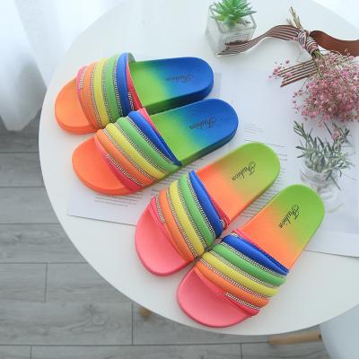 China Light Fashion Diamond Slippers Ladies Rainbow Rhinestone Slides Link Dye Women Slippers for sale