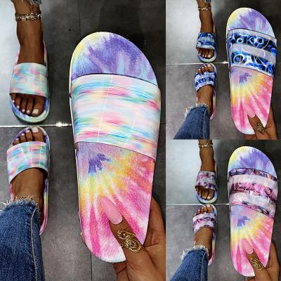 China Beach Lightweight Colorful Home Rainbow Dye Link Lady Women Shoes PVC Sandals Outdoor Slides Slippers for sale