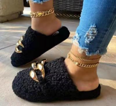 China Winter Fashion Trend New Fashion Women Slippers Warm Fluffy Shoes Plush Sandals for sale