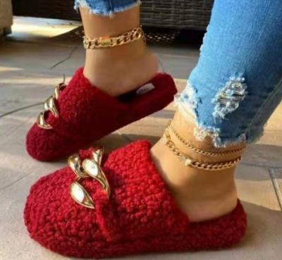 China Fashion Trend Women Winter Sandals Lady Faux Fur Autumn Fur Shoes Plush Indoor Slippers for sale