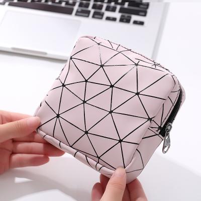 China Korean Portable Women PU Women Rhombus Sanitary Napkin Pouch Diamond Cosmetic Bag Wholesale Menstrual Organizer for sale