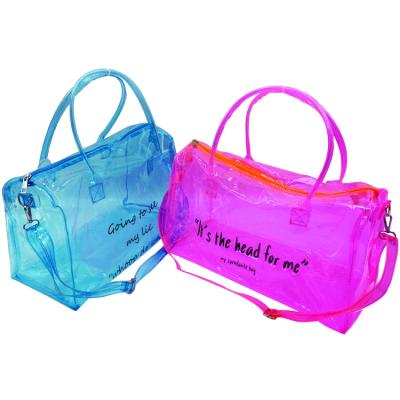 China Customized Waterproof Colored Transparent Duffel Bag PVC Clear Duffel Bag To Fashion Women's Travel for sale