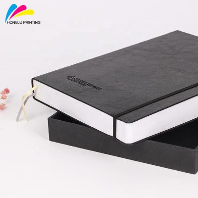 China Luxury Hardcover Design Black Personalized Logo Embossed Printing Leather Pages Custom Bound Journal for sale