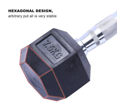 China High quality standard durable black hex rubber dumbbell for gym for sale