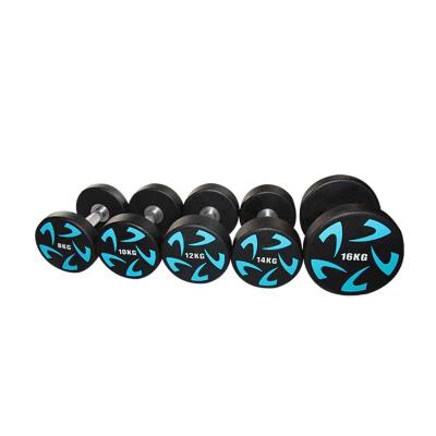 China Commercial Universal Gym Fitness Equipment Round Colored PU Dumbbell PU Round Dumbbell for sale