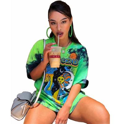 China Anti-Wrinkle Tie Dye Print Blouses And T-Shirts Clothes Casual Graphic Oversized Womens Tee Tops T-Shirts for sale