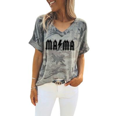 China Plus Size Hot Sales Summer Fashion To Mom Print Tee V-Neck Camouflage Camiseta Algodon Mujer Women's Spot Short Sleeve Women Tops T-shirt for sale