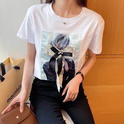 China 2021 New Arrival QUICK DRY Custom Print Casual Shorts Sheaths Camiseta Algodon Tee Mujer For Women 100% Cotton Slim Tops Fit White T-Shirt for sale