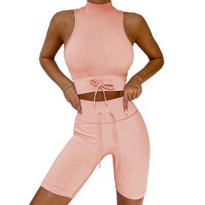 China Best Breathable Women Sports Fitness Women Gym Wear Pink 2 Piece Ribbed GRS GRS Certified BSCI Manufacturer for sale