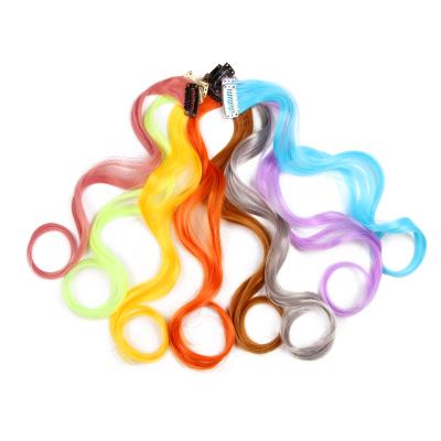 China AliLeader Hot Sale Synthetic Body Wave Rainbow Curly Hair Colored Clip In Hair Extension for sale