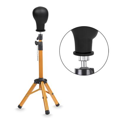 China Hair Salon Equipment Alileader Luxurious Canvas Block Tripod Head Wig Stand With Travel Bag for sale