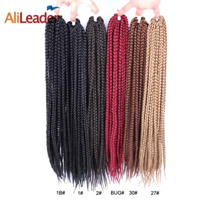 China AliLeader hot sale wholesale synthetic hair 12/16/20/24/30 inch box braids crochet, silky synthetic crochet box braids hair extension in stock for sale