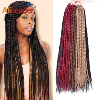 China AliLeader High Temperature Fiber Synthetic Hair 12 16 20 24 30 Inch Ombre Black Box Braid Hair Extensions Crochet Synthetic Braids Hair For Women for sale