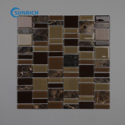 China Hot sale kitchen natural colorful home decoration parquet glass mosaic slab in home decoration for sale