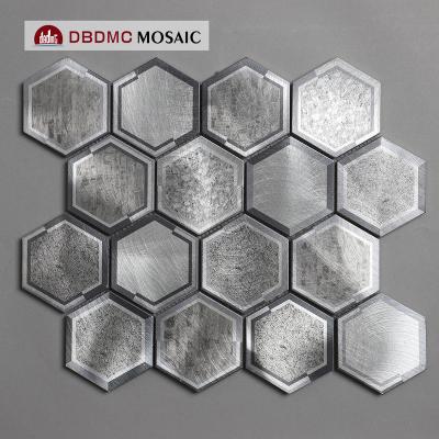 China 2022 Country Crystal Art Hot Sale Cheap Hexagon Home Decor Mix Metal Glass Mosaic for sale