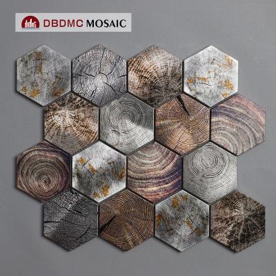 China Parquet Customized Modern Home Decoration White Marble And Metal Hexagon Mixed Brass Mosaic for sale