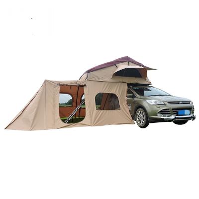 China Explorinf Aluminum Alloy Frame Cotton Canvas Folding Car Side Tent Available Outdoor Sport Camper Van Use Straight Tying Type for sale