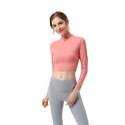 China Breathable 1/4 Zip Crewneck Long Sleeve Woman Tops Womens Workout Tops Womens Gym Wear for sale