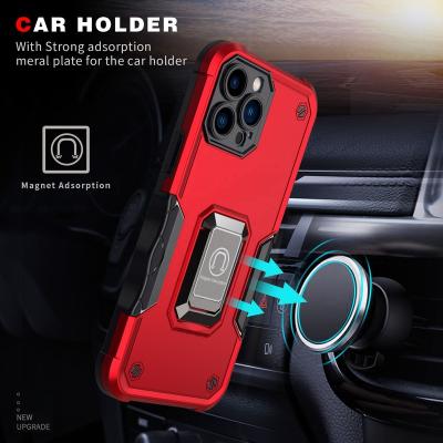 China Shockproof Hybrid Kickstand Ring Holder Shockproof Car Magnet Camera Lens Metal Phone Case For iPhone 12 13 14 for sale