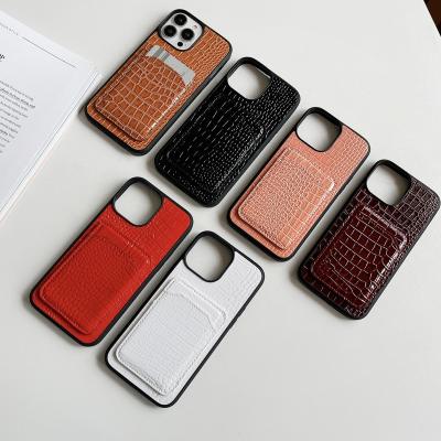 China Crocodile-Copy Shockproof Glossy Card Insert Flat Leather Case For iPhone 14 Pro Max for sale