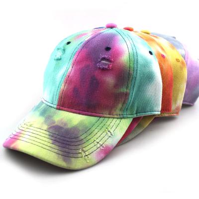 China COMMON unisex cheap hats tie dye unstructured distressed washed vintage gradient colors baseball caps tops dad hats for sale