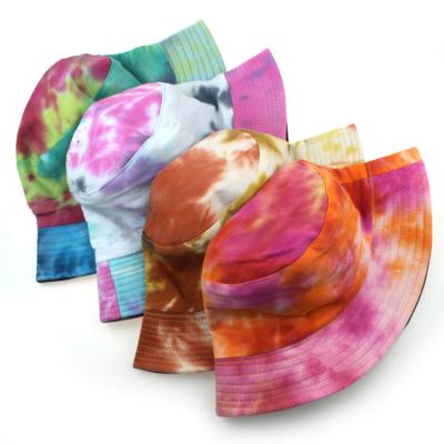 China Wholesale Fashion Striped Design Custom Tie Dye Printing Colorful Rainbow Bucket Hat for sale